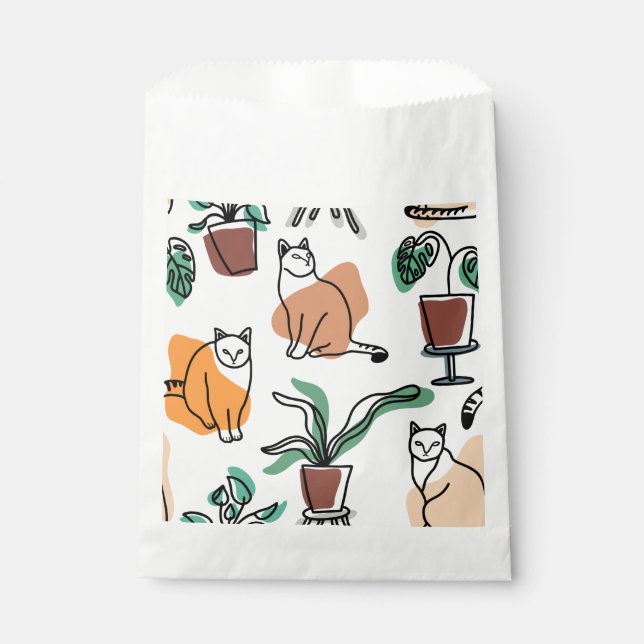 Sachets En Papier Art de trait dessin chats et fleurs (Devant)