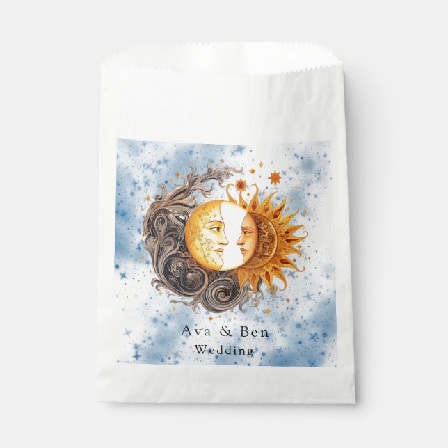 Sachets En Papier Astronomie Céleste Mariage Soleil Jaune Bleu (Devant)
