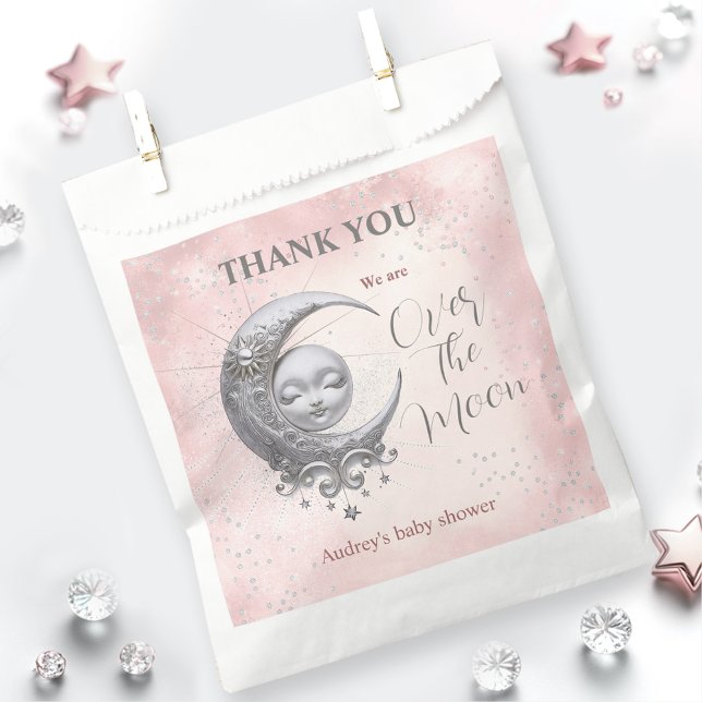 Sachets En Papier Au-Dessus De La Lune Rose Girl Baby shower Favoris (Over The Moon Pink Girl Baby Shower Favor Bag)