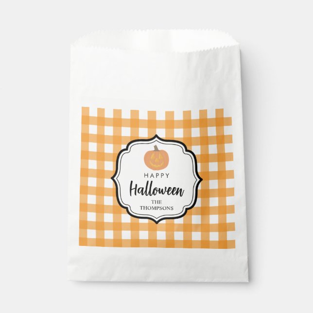 Sachets En Papier Automne Automne Orange Plaid Halloween Citrouille (Devant)
