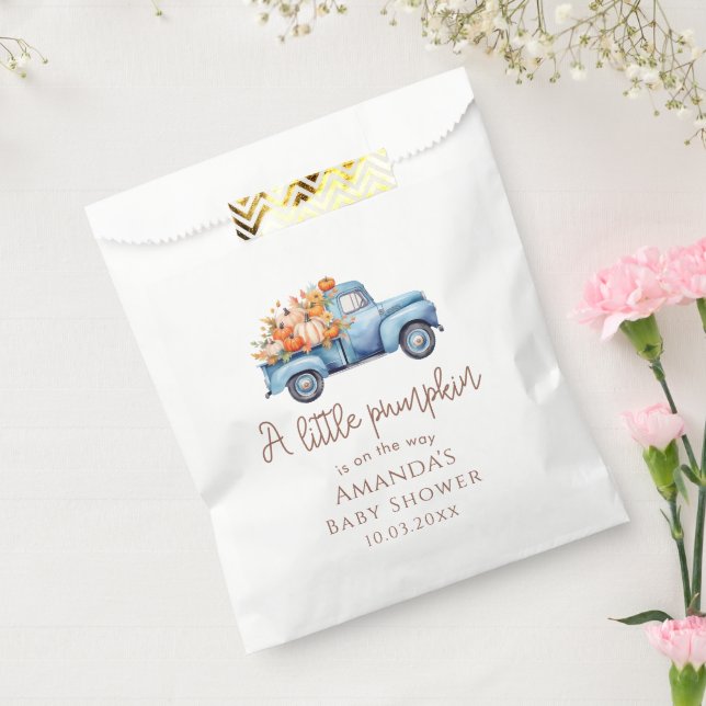 Sachets En Papier Automne Baby shower Citrouille bleu  camion (Scellé)