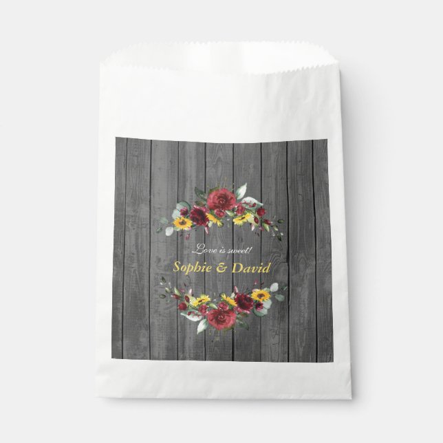 Sachets En Papier Automne Bourgogne Rose Tournesols Grange Mariage e (Devant)