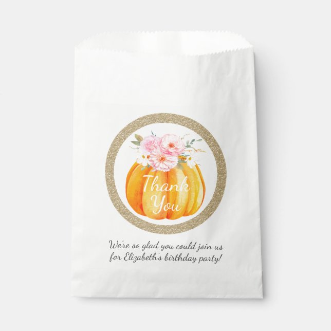 Sachets En Papier Automne Floral Petit Citrouille Baby Anniversaire  (Devant)
