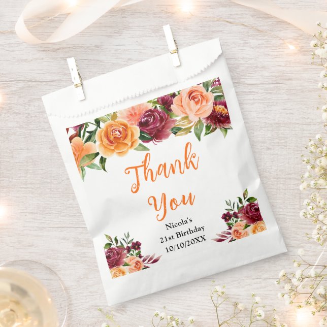 Sachets En Papier Autumn Burgundy and Orange Birthday Thank You (Coupé)