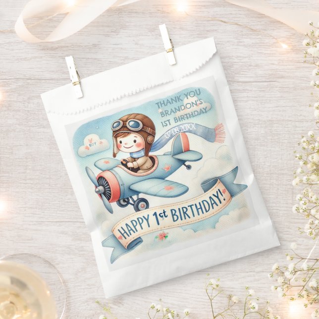 Sachets En Papier Avion Boy 1er anniversaire (Coupé)