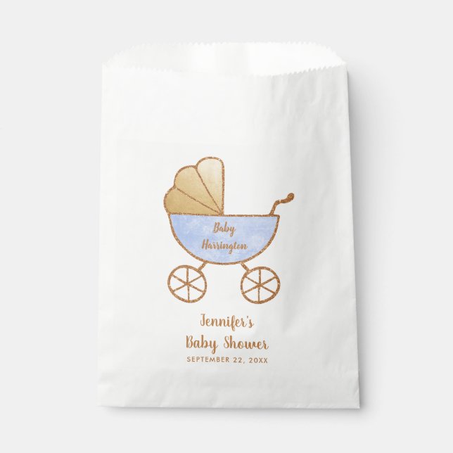 Sachets En Papier Baby Boy Douche Bleu Retro Carriage (Devant)