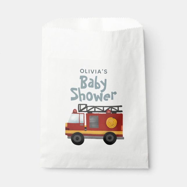 Sachets En Papier Baby Boy Fire Truck Cute et Baby shower moderne (Devant)