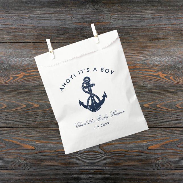 Sachets En Papier Baby shower Ancre bleu marine (Nautical Anchor Navy Blue Boy Baby Shower Favor Bag)
