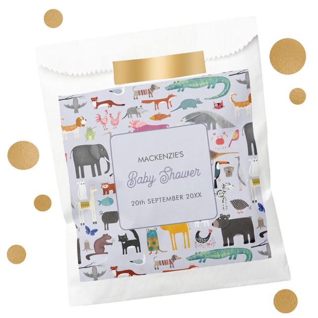 Sachets En Papier Baby shower animal personnalisé amusant (Jungle, safari, zoo, wild and pet animals and bird design personalized baby shower favor bag)