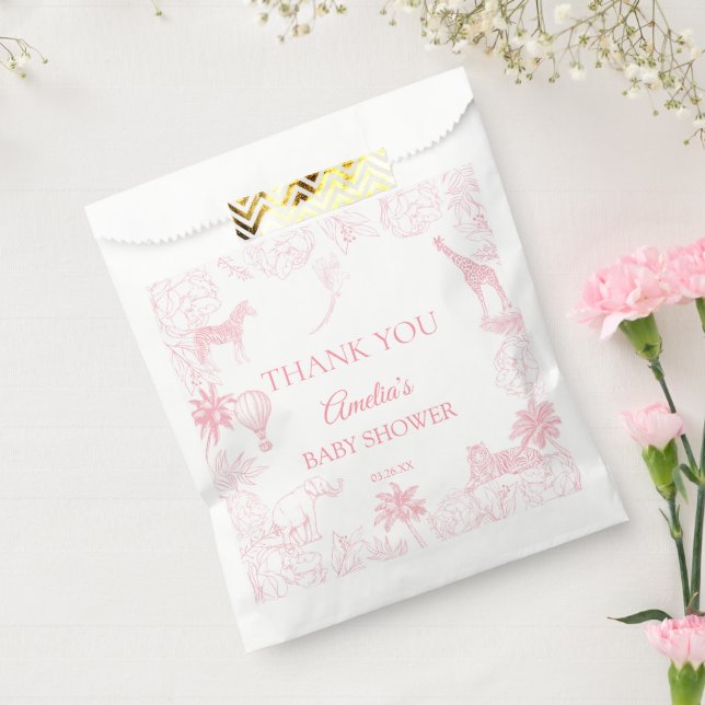 Sachets En Papier Baby Shower Animaux de la Jungle Rose Poudré Safar (Scellé)