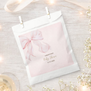 Sachets En Papier Baby shower Aquarelle Ruban rose Points roses