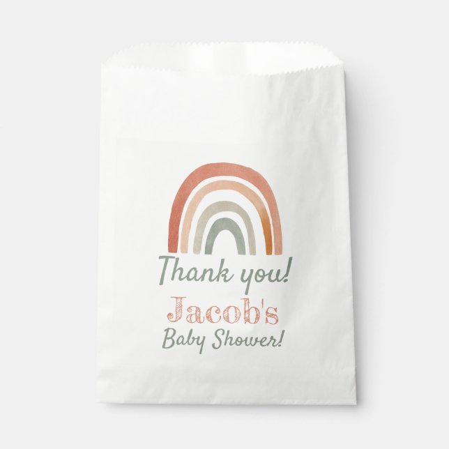 Sachets En Papier Baby shower arc-en-ciel rustique merci (Devant)