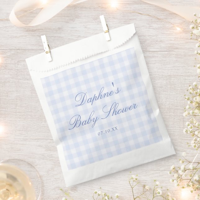 Sachets En Papier Baby Shower au Gingham Bleu (Coupé)