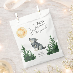 Sachets En Papier Baby Shower au Loup à l'aquarelle