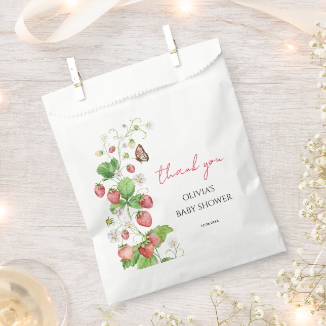 Sachets En Papier Baby shower aux fraises (Coupé)