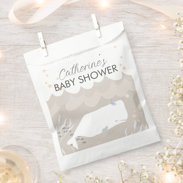 Sachets En Papier Baby shower baleine blanche beige neutre (Coupé)