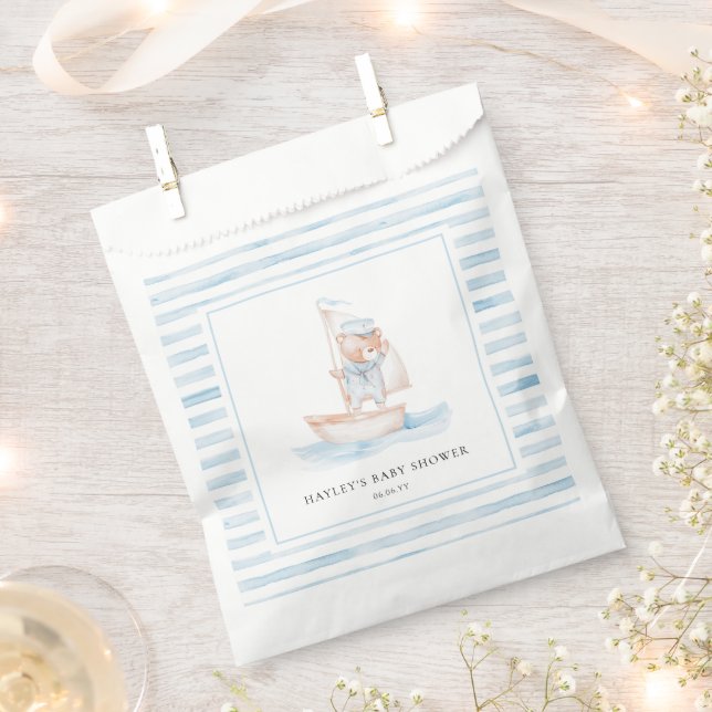 Sachets En Papier Baby shower Bear Bleu Stripe (Coupé)
