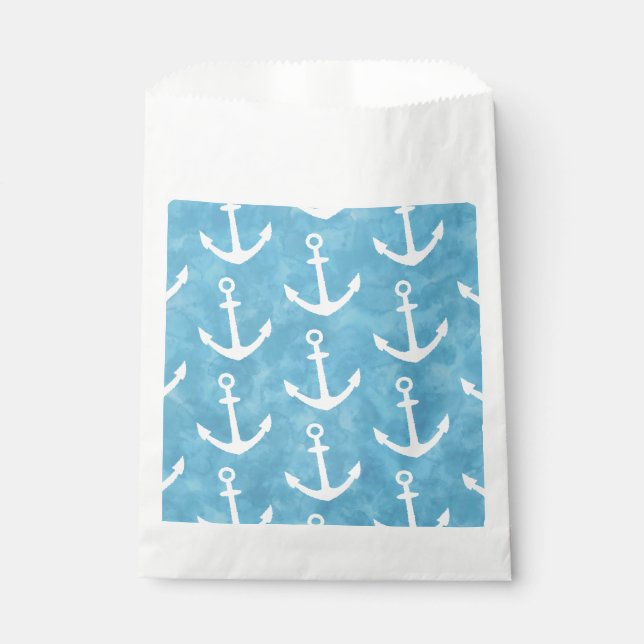 Sachets En Papier Baby shower bleu Ancre nautique (Devant)