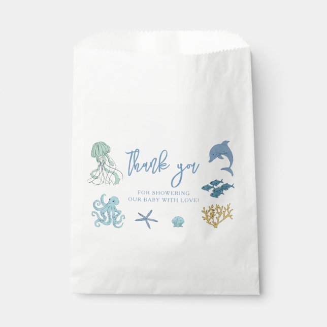 Sachets En Papier Baby shower bleu animal (Devant)