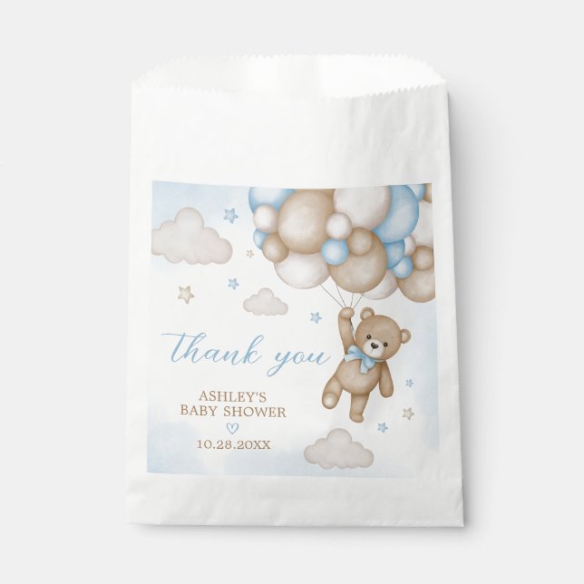 Sachets En Papier Baby shower Bleu Bear Balloons (Devant)