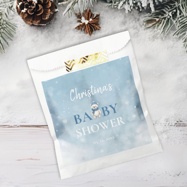 Sachets En Papier Baby shower Bleu de l'ours d'hiver (Créateur téléchargé)