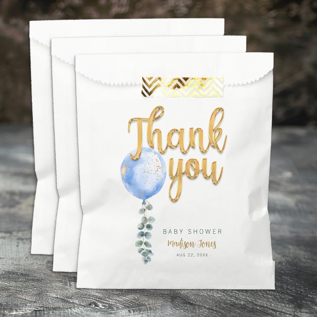 Sachets En Papier Baby shower Bleu Favoriser Sac avec Eucalyptus (Thank You Favor Bags)
