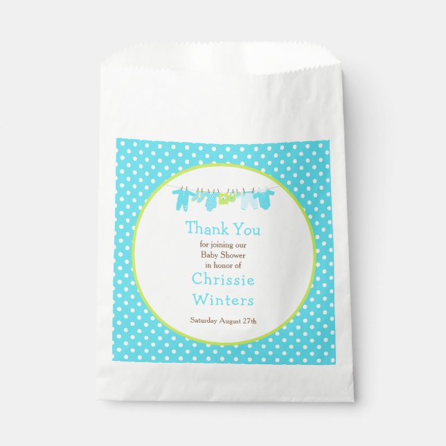 Sachets En Papier Baby shower Blue and Green Baby Line (Devant)