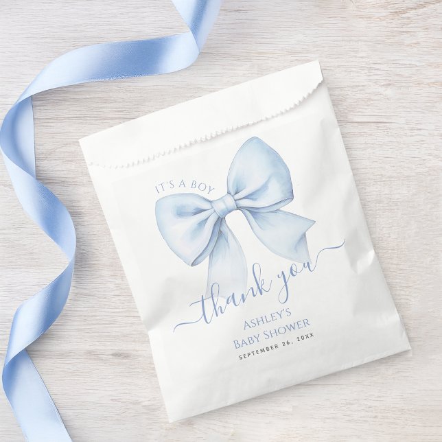 Sachets En Papier Baby Shower Blue Bow It's a Boy Thank You (Créateur téléchargé)