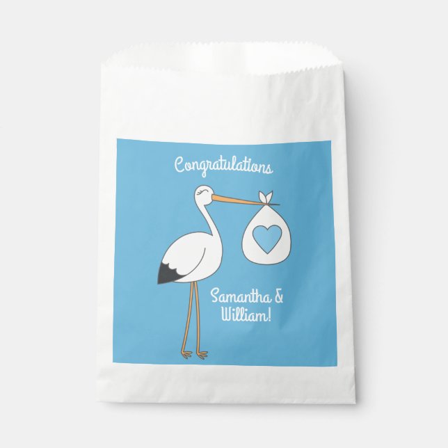 Sachets En Papier Baby shower Blue Boy Stork (Devant)