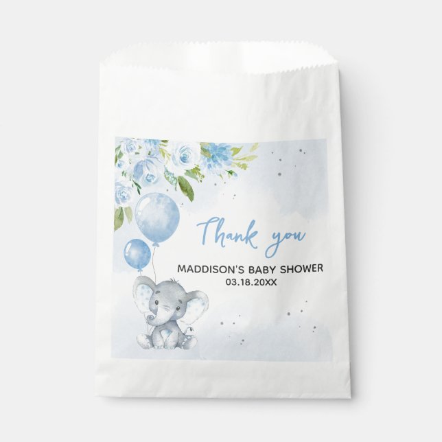 Sachets En Papier Baby shower Blue Elephant (Devant)