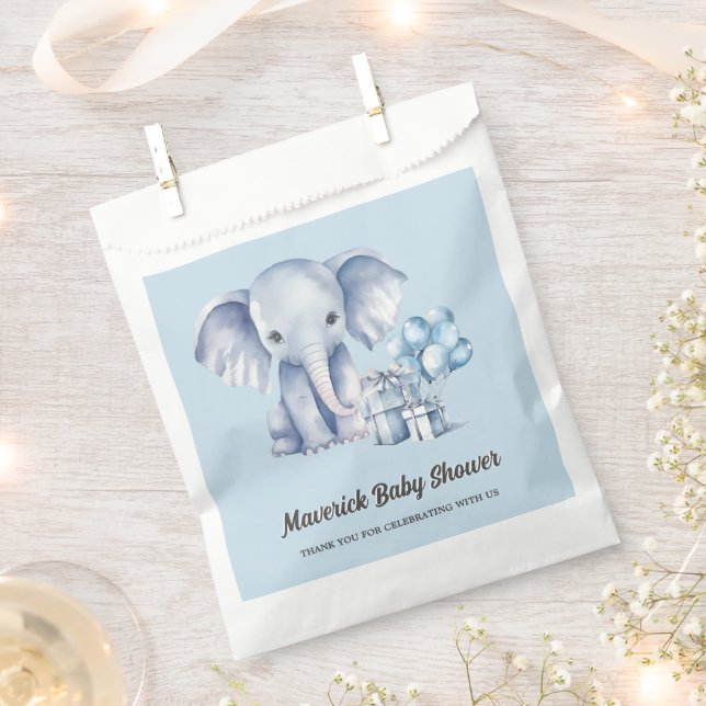 Sachets En Papier Baby shower Blue Elephant & Balloon (Coupé)