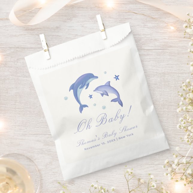 Sachets En Papier Baby shower Blue Modern Summer Dolphin Stars (Coupé)