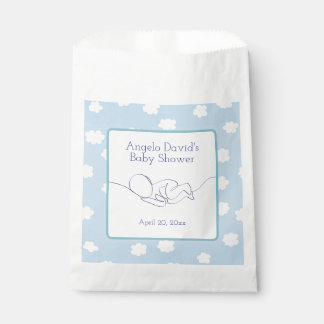 Sachets En Papier Baby shower Boy Line Art Blue Sky and Clouds