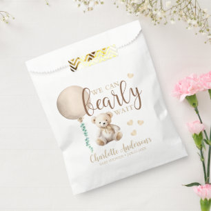 Sachets En Papier Baby shower Brown Teddy Bear "Can Bearly Wait"