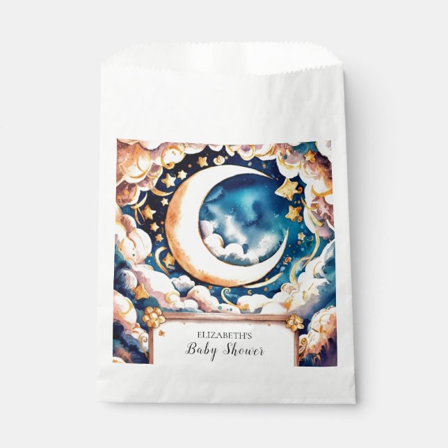 Sachets En Papier Baby shower céleste de la lune enchantée (Devant)