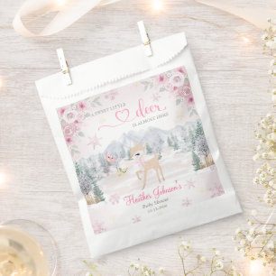 Sachets En Papier Baby Shower Cerf Hivernal Flocon de Neige Rose
