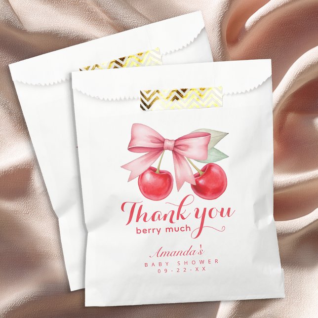 Sachets En Papier Baby shower cerise Favoriser Sac - Design Merci (Favor Bag)