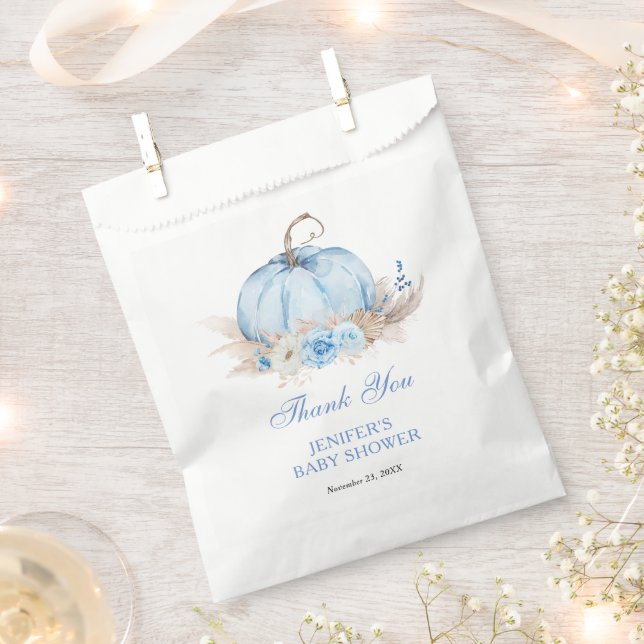 Sachets En Papier Baby shower Citrouille bleu (Coupé)