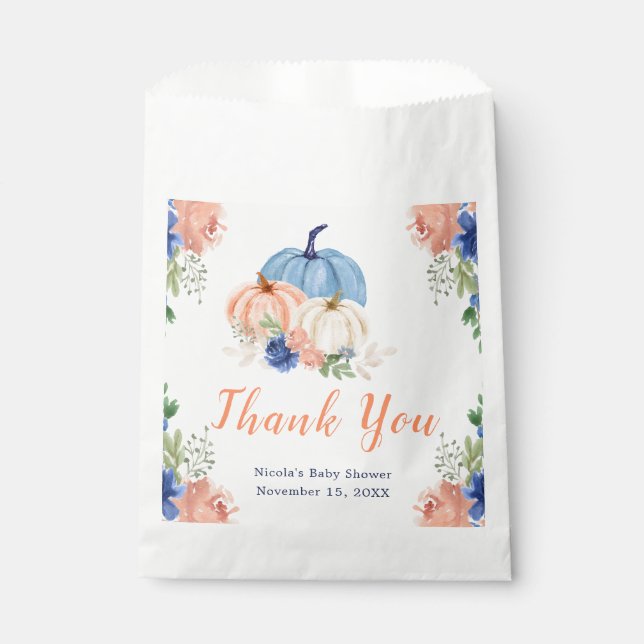 Sachets En Papier Baby shower Citrouille bleu et bleu marine (Devant)