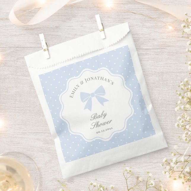 Sachets En Papier Baby shower classique Pois Dusty Blue Bow Boy (Coupé)