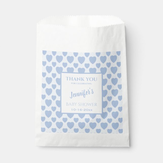 Sachets En Papier Baby Shower Cœurs Bleus  (Devant)