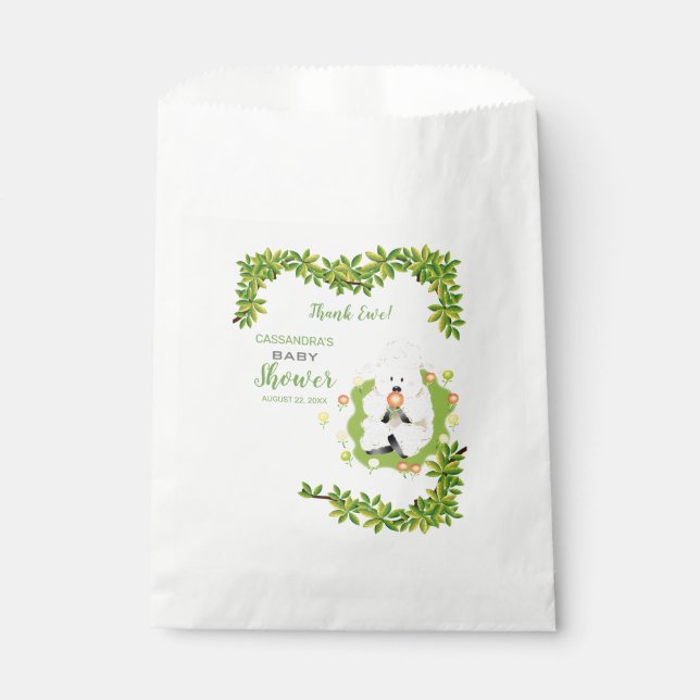Sachets En Papier Baby shower d'agneau vert neutre (Devant)