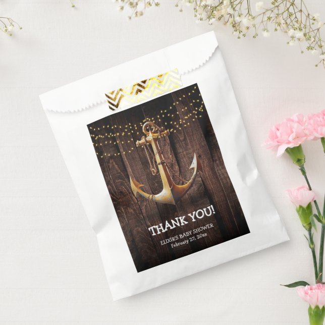 Sachets En Papier Baby shower d'Ancre en or rustique (Scellé)