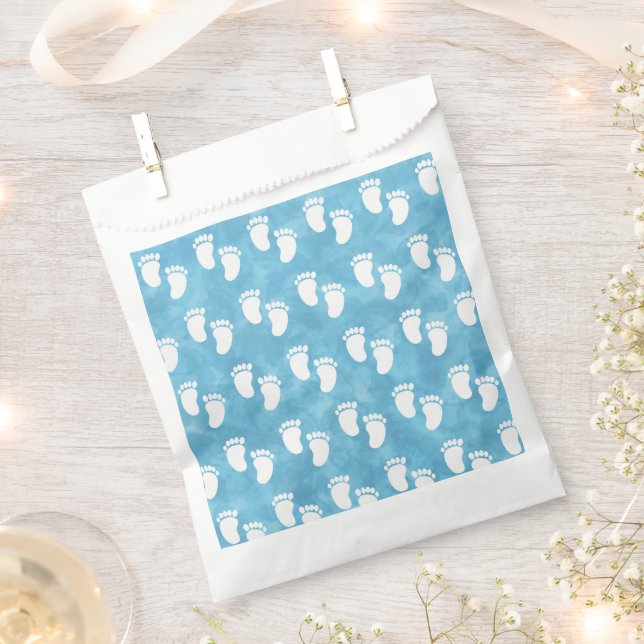 Sachets En Papier Baby shower d'aquarelle bleu Motif d'empreinte (Coupé)