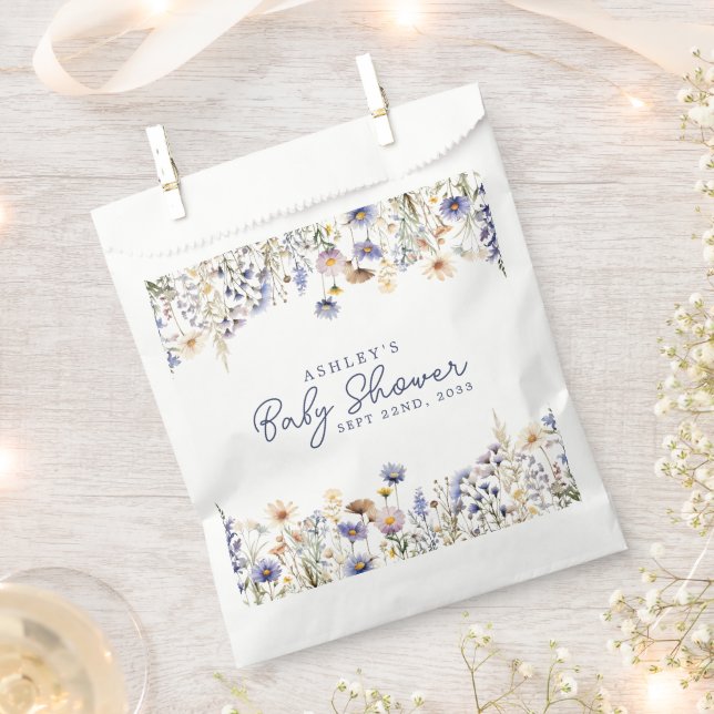 Sachets En Papier Baby shower d'aquarelle Boho Fleur sauvage bleu (Coupé)