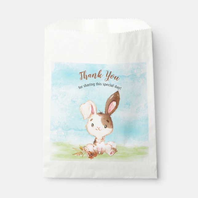 Sachets En Papier Baby shower d'aquarelle Bunny Merci (Devant)