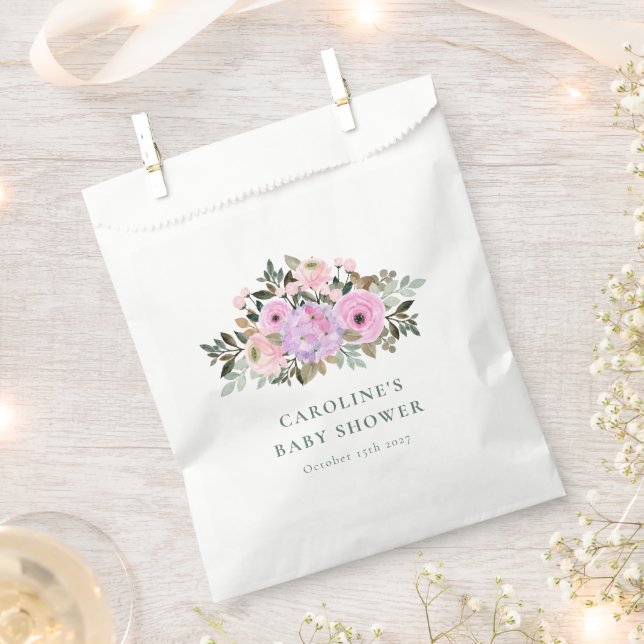 Sachets En Papier Baby shower d'aquarelle florale Lavender personnal (Coupé)