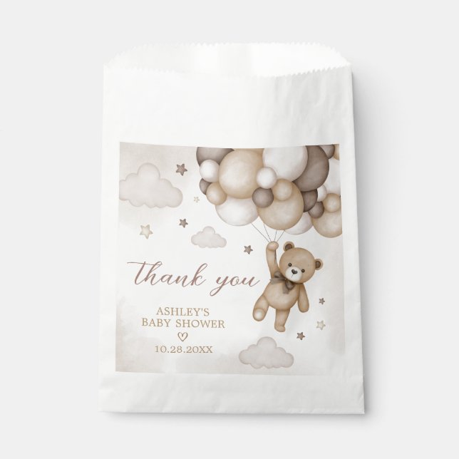 Sachets En Papier Baby shower de ballon d'ours Brown (Devant)