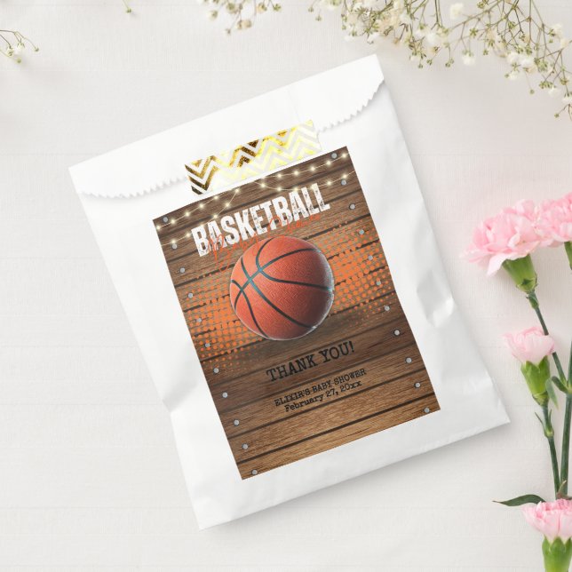 Sachets En Papier Baby shower de basket-ball orange rustique (Scellé)