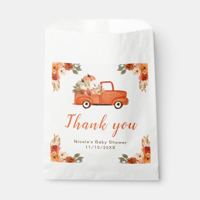 Sachets En Papier Baby shower de camion Citrouille Floral (Devant)